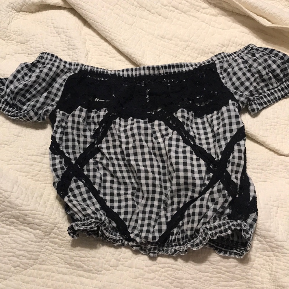 FREE PEOPLE GINGHAM OFF SHOULDER TOP